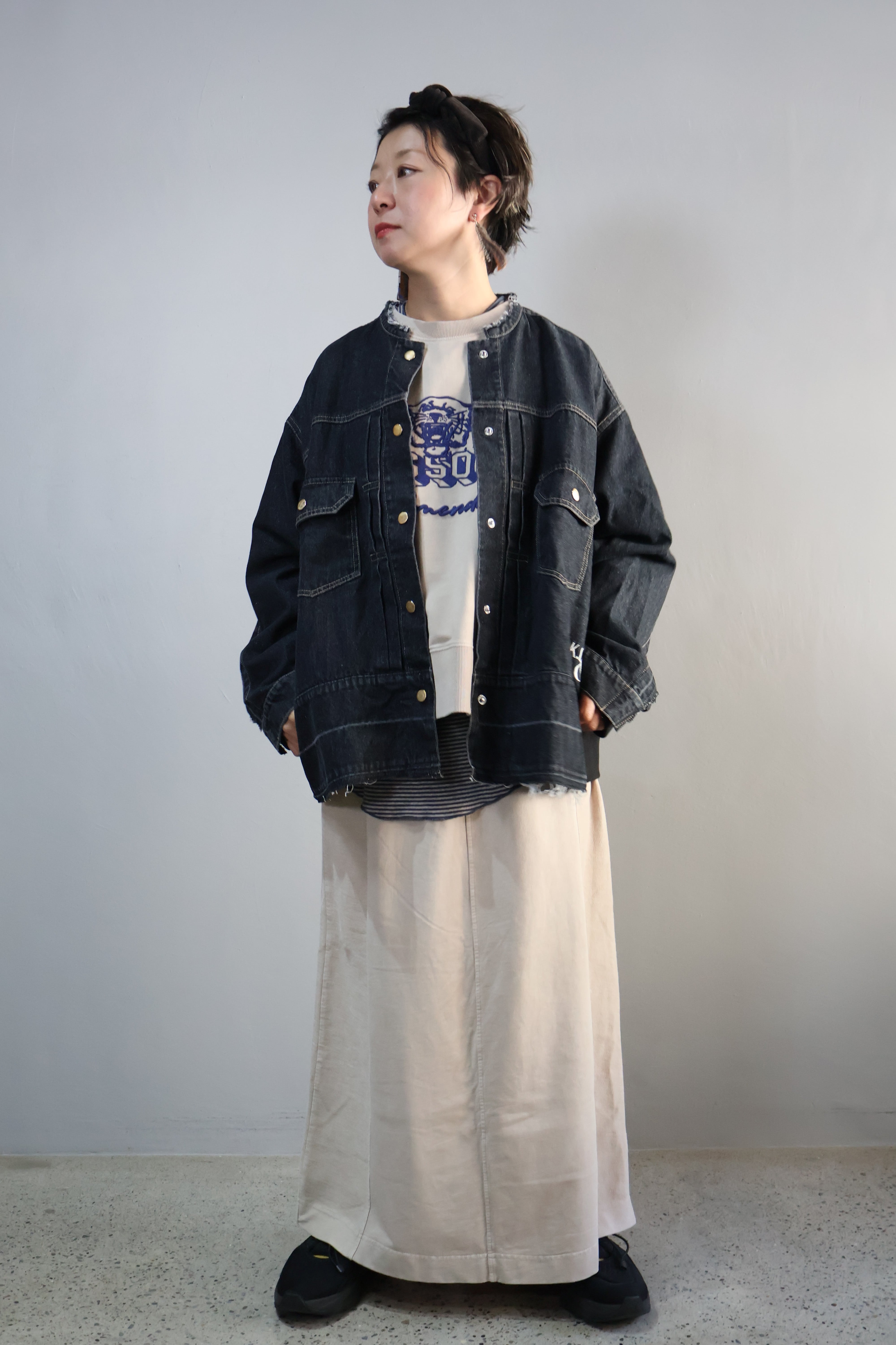 美品✨【45R】小麦デニム レフア ノーカラージャケット 美品✨【45R】小麦デニム レフア ノーカラージャケット 1299