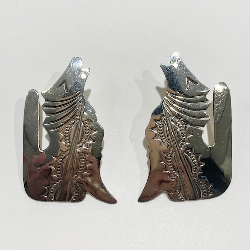 Vintage Navajo Coyotes Hand Stamped Sterling  Pirced Earrings