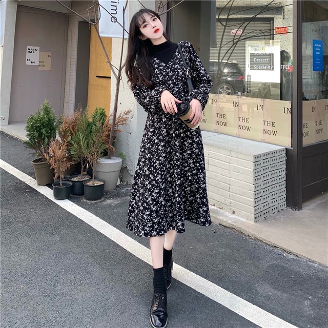 ワンピ 花柄小紋 レトロ フェイクツーピース ハイウエスト 大人 かわいい カジュアル 上品 甘め オルチャン 10代 代 モード系ファッション専門店 With U ワンピ 花柄小紋 レトロ フェイクツーピース ハイウエスト 大人 かわいい カジュアル 上品 甘め オルチャン 10代 代 モード系ファッション専門店 With U