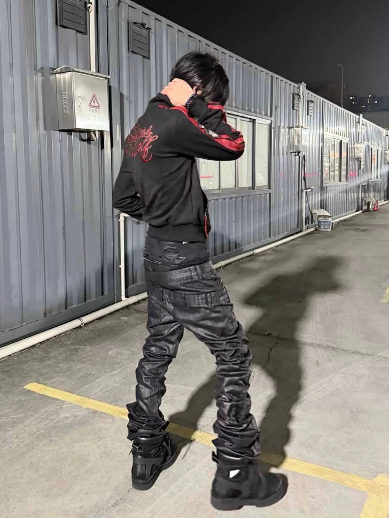 【CinderVein】Triple Waist Paneled Coated Denim Pants