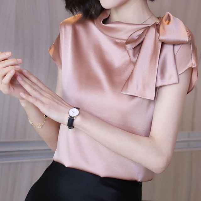 Chest tie elegant slim satin shirt ( 2color )