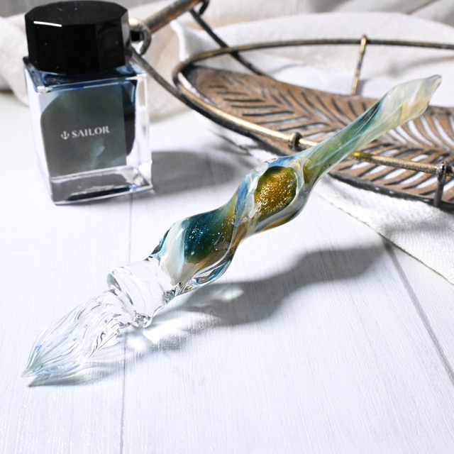 ガラスペン　青と黄色　89