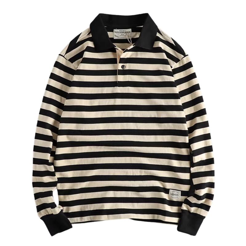 ボーダー柄ロングスリーブポロシャツ 4色 L0575