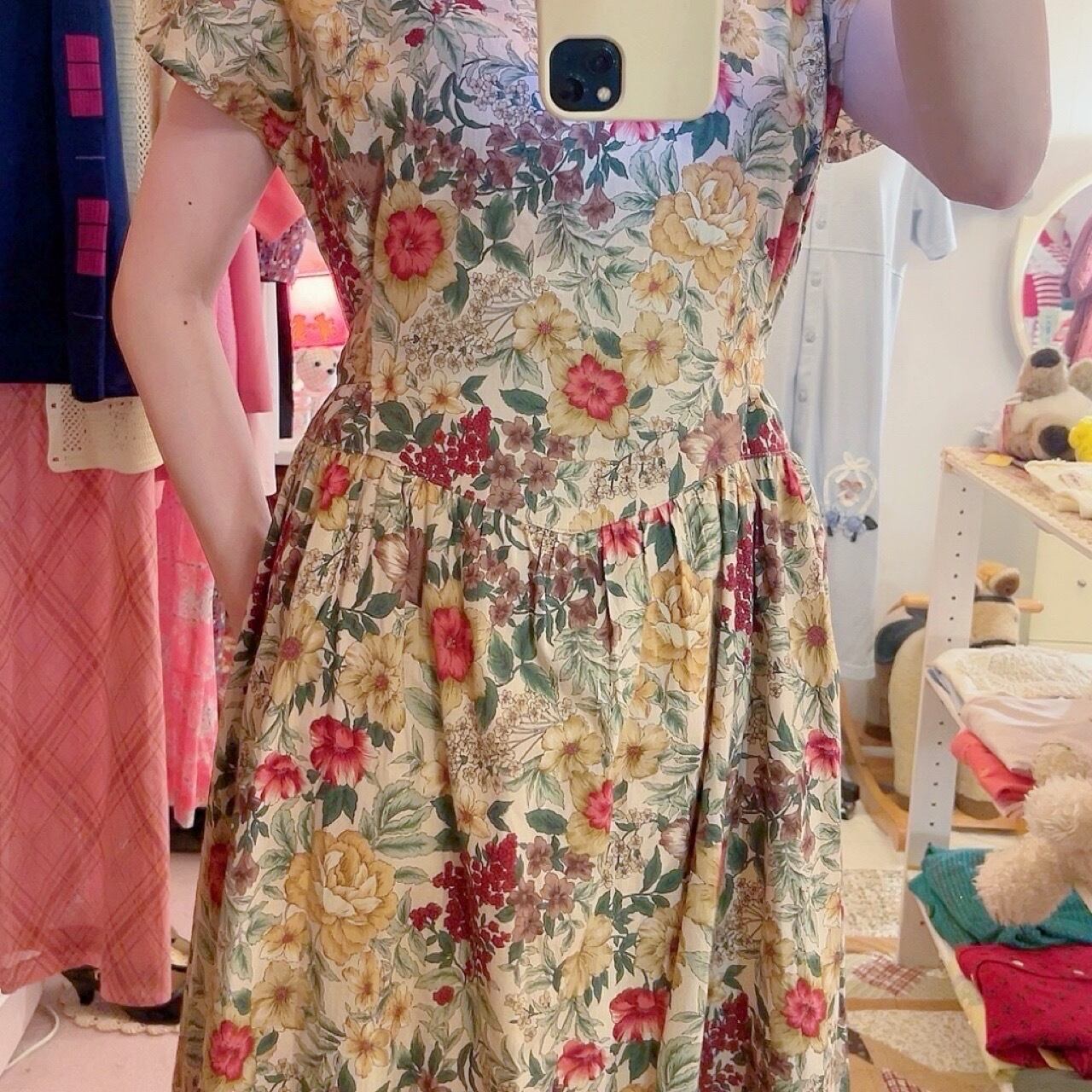 botanical flower waist ribbon one-piece