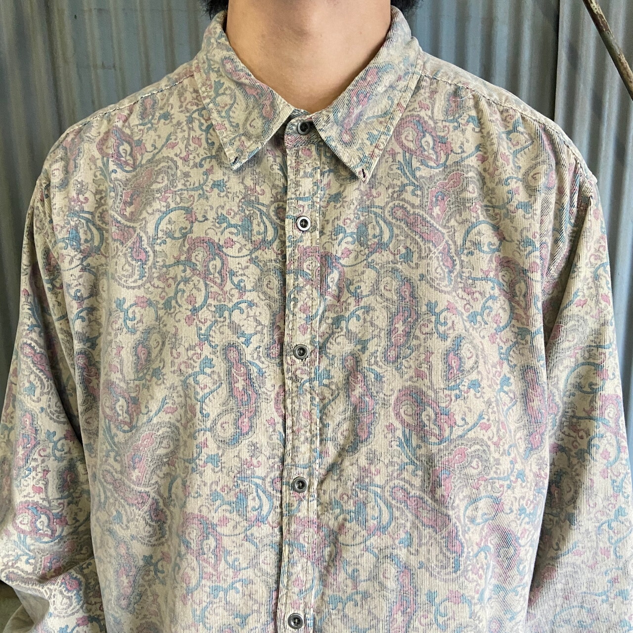 ビッグサイズ ペイズリー 総柄シャツ コーデュロイシャツ メンズ2XL 