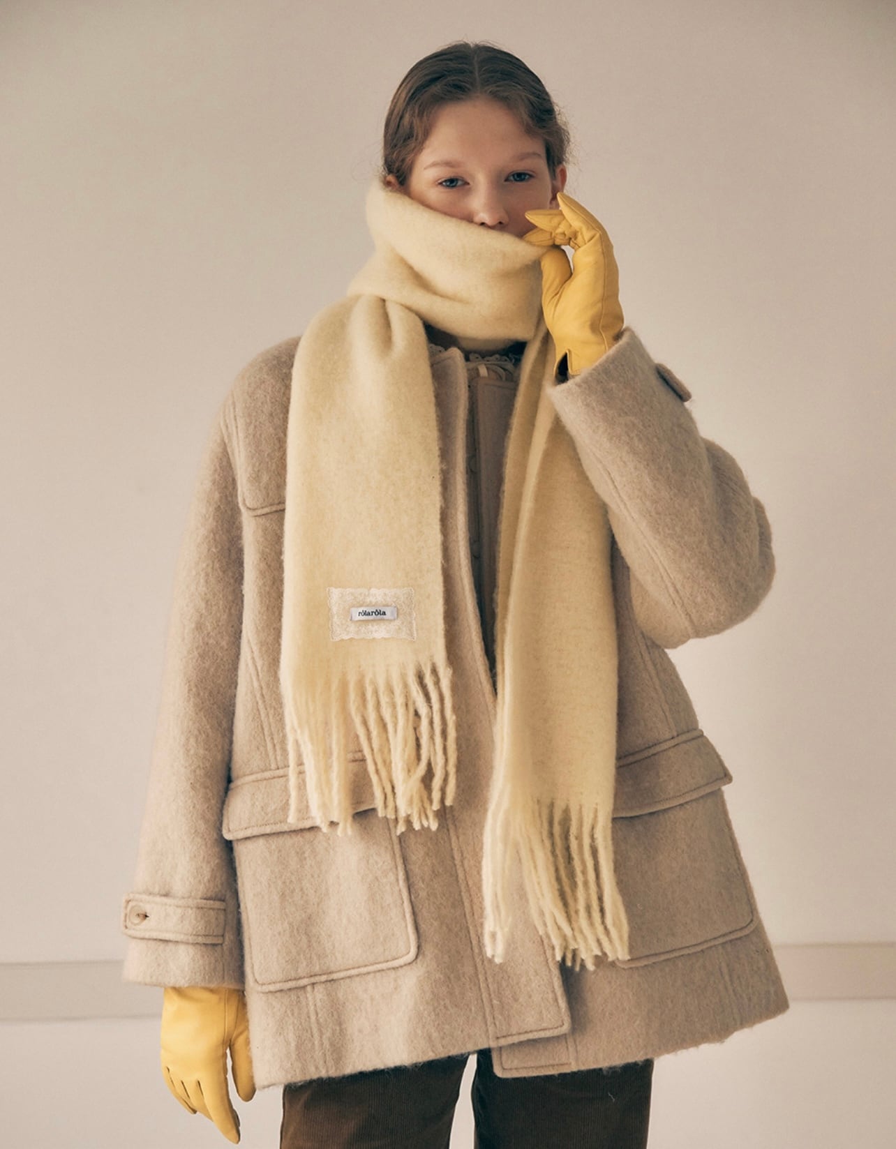ROLAROLA] HAIRY DUFFLE HALF COAT BEIGE 正規品 韓国ブランド 韓国