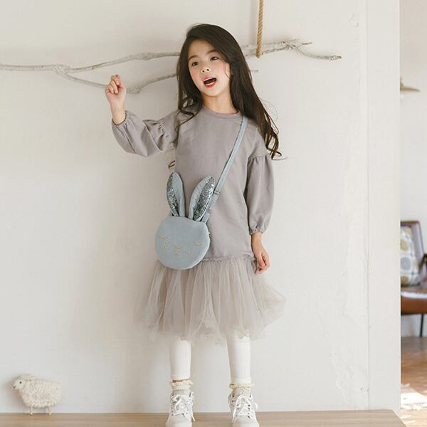 秋冬バルーン袖シフォンスカートドッキングワンピース 韓国子供服 おしゃれ お出かけ 結婚式二次会 レース スカートひざ丈 キッズ 韓国レディース キッズファッション Londonbridge ロンドンブリッジ