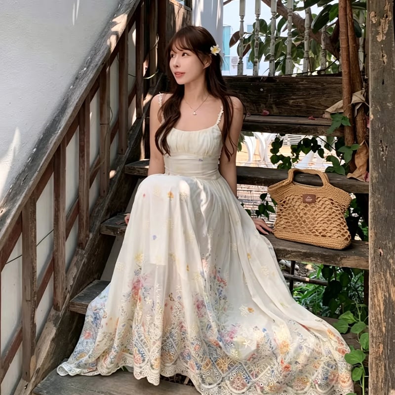 【dress】カラフルフラワーロングキャミワンピース Q8471