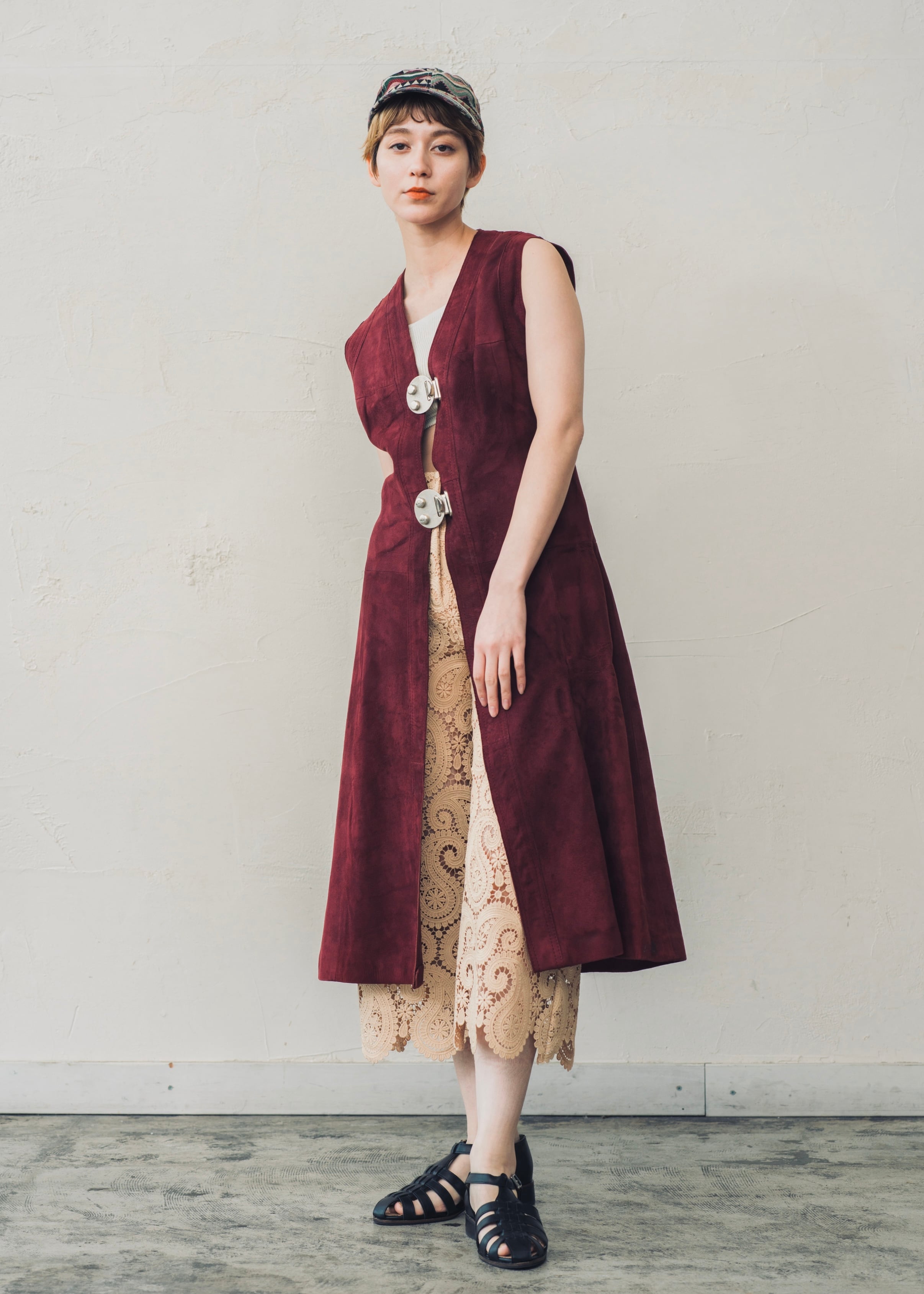 60s-70s Vintage Leather Long Vest | ORIENT MILLINERY