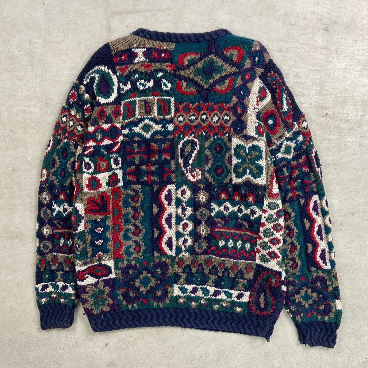 古着 ビンテージ 90s 特殊 メッシュ 鍵網 カーディガン ニット セーター 80～90s Coral reef ケーブル編み アラン模様 フィッシャーマンニット