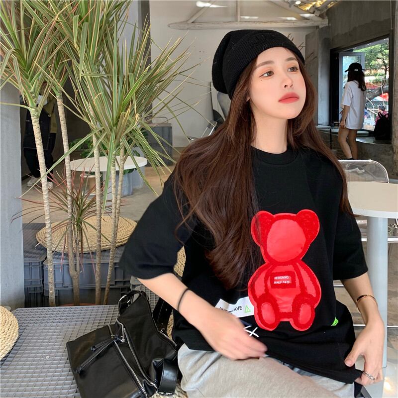 レッドTシャツ サマールーズロングブラックトップス 夏物 ブラックストロベリース11932874827