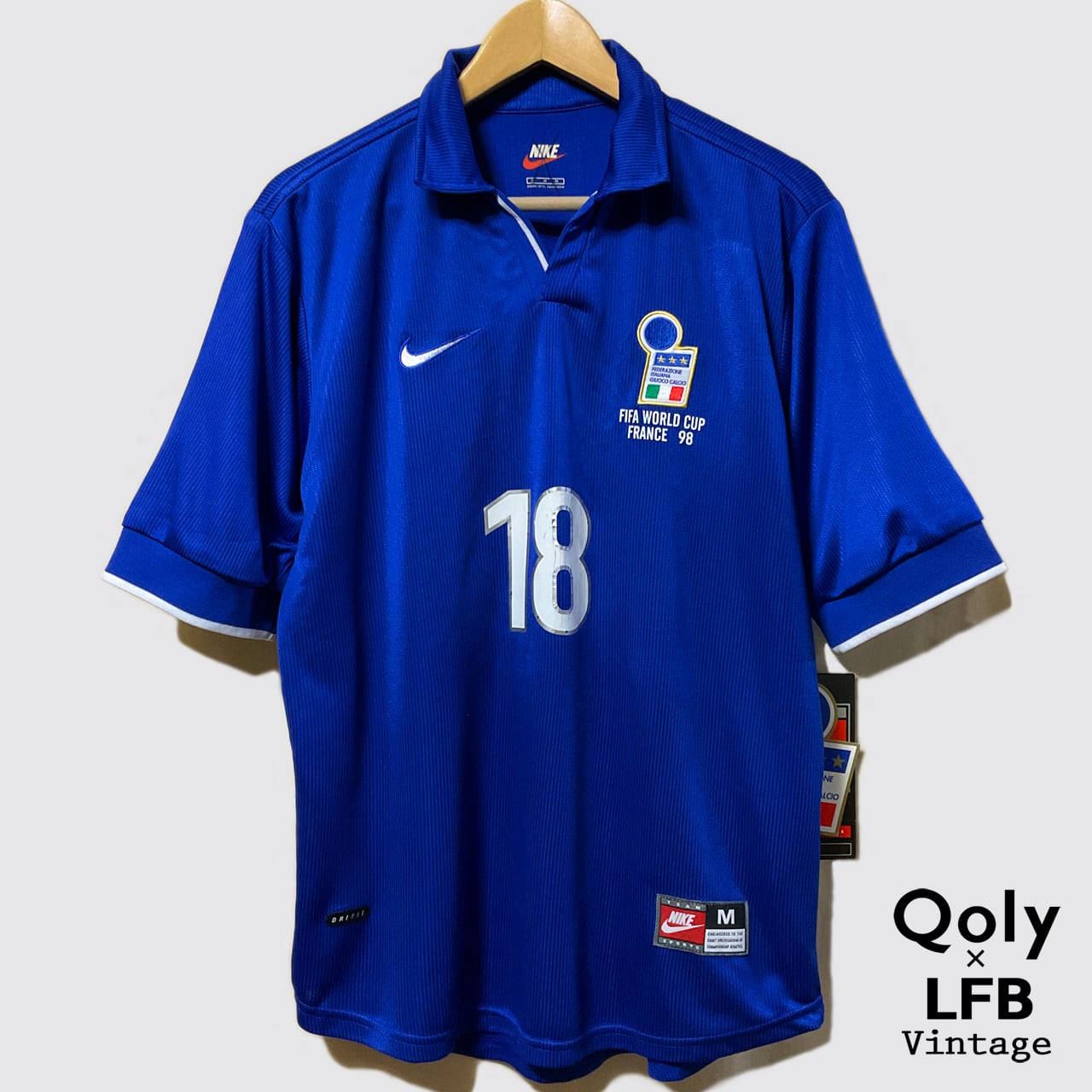 イタリア代表 ’98 ホーム 復刻版 #18 ロベルト・バッジョ（インポートS） 訳あり]イタリア代表 1998 Nike ホーム半袖 98W杯仕様 #18 BAGGIO R