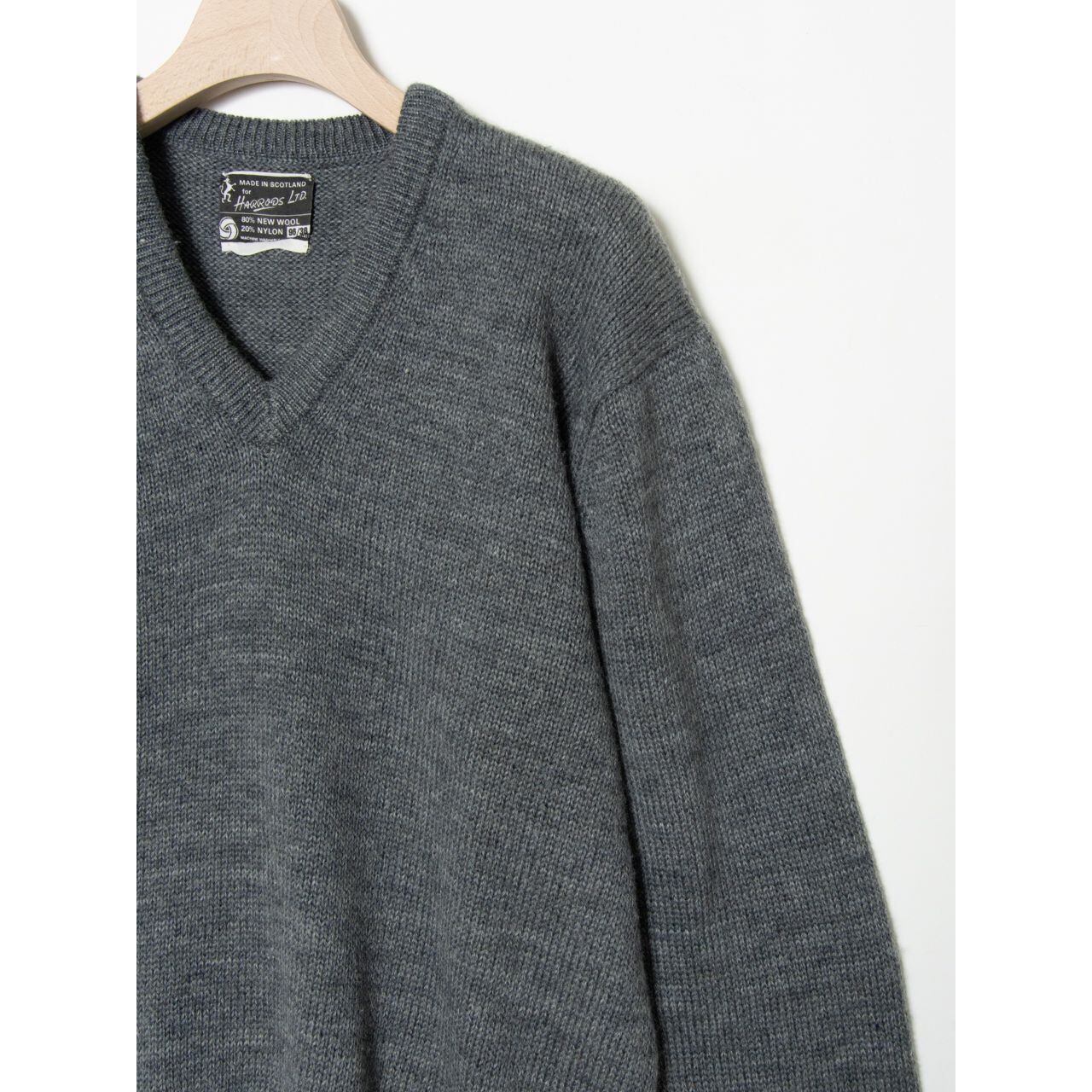 【Made in Scotland】For Harrods wool-nylon v-neck sweater(スコットランド製 ハロッズ別注 ウール ナイロンVネックニット セーター)10d