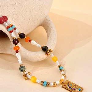 ハンドメイド カラフルビーズ 月モチーフ レトロ ネックレス