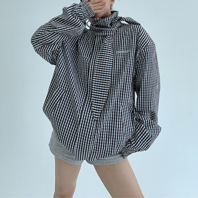 gingham check scarf jacket　ギンガムチェックスカーフジャケット　J1287