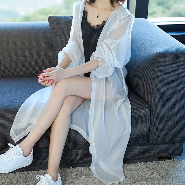 大きいサイズのレディース 夏新作 5色 シアーシャツ シアー カーディガン シアー トップス 透け感 トップス シースルー カーディガン フード付き カーディガン レディース ガウン トッパーカーディガン ロングカーディガン 長袖 光沢感 日焼け防止 体型カバー P6861