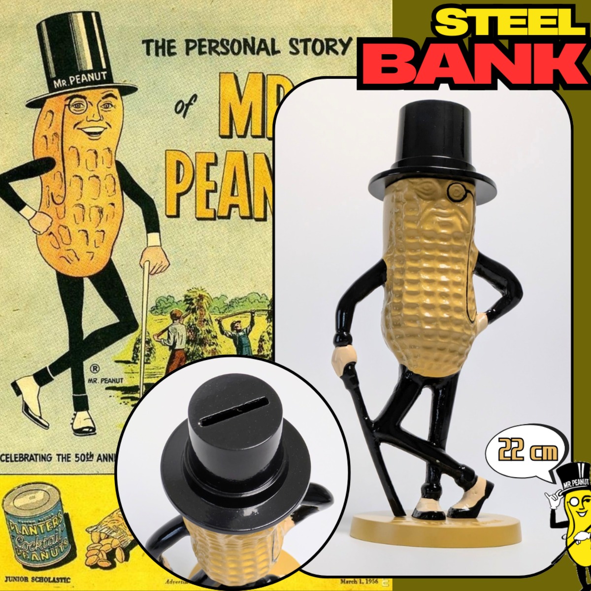 未使用品 ミスターピーナッツ セラミック 貯金箱 スペースエイジ ビンテージ Mr.Peanut ( ミスターピーナッツ ) 】 Mr.Peanut STEEL BANK