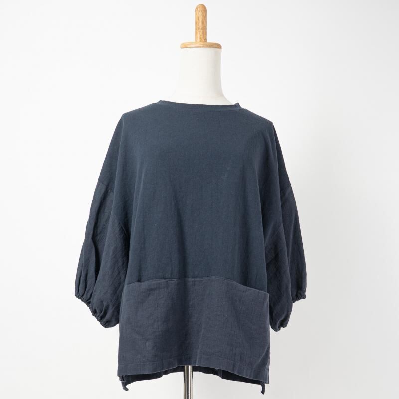 ナチュラルキャンバスx天竺切り替えPKワイドギャザー5分袖T