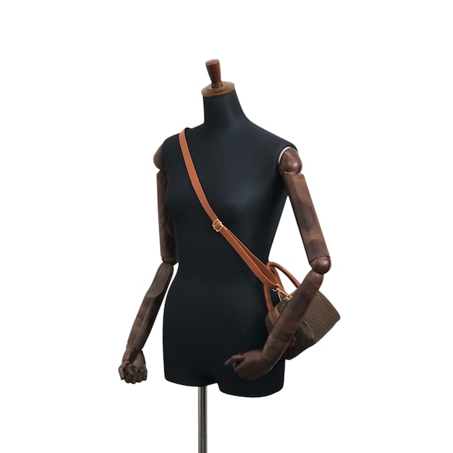 CELINE セリーヌ マカダム ショルダーバッグ ブラウン ブラゾン型押し PVC ミニボストン vintage ヴィンテージ オールド 8ugiwc