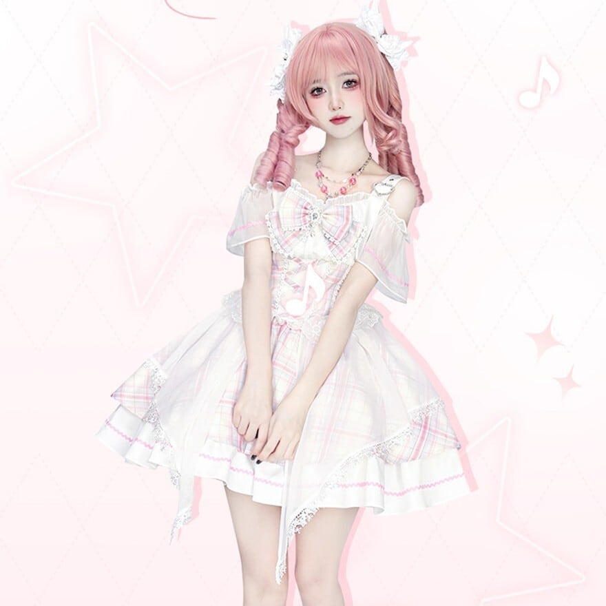 アイドル衣装|ふわり広がるピンクチェック フリルリボンのステージワンピース|SEASONZ