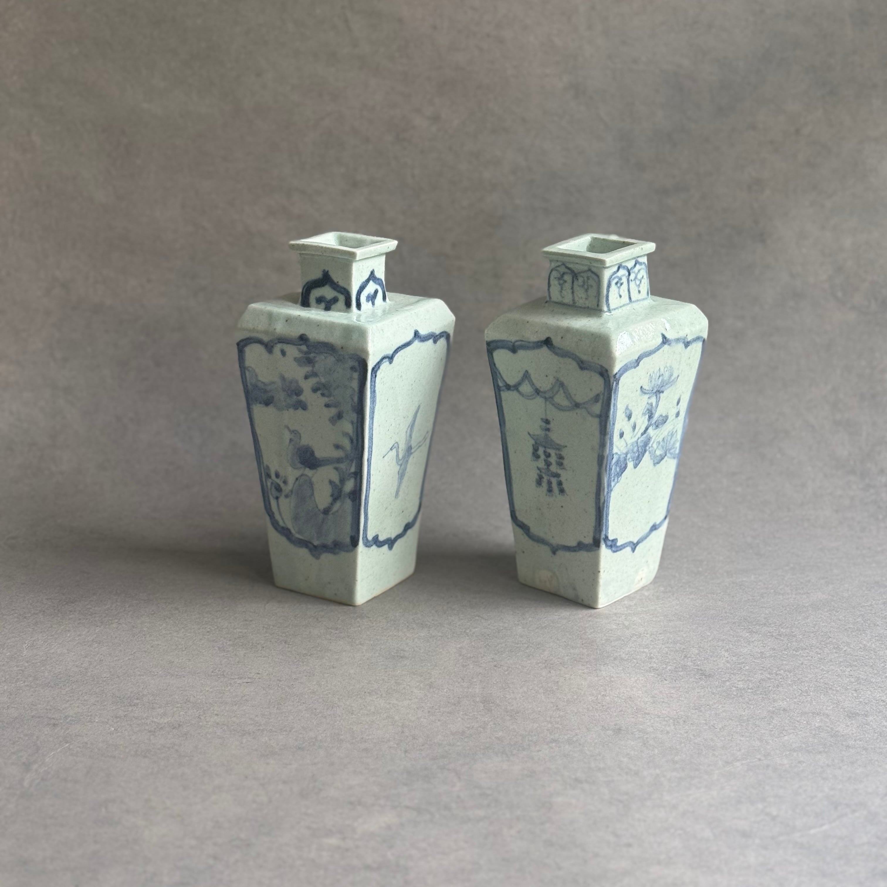 吉田崇昭 染付鳥文・花鳥文 四角瓶 | gallery 一白