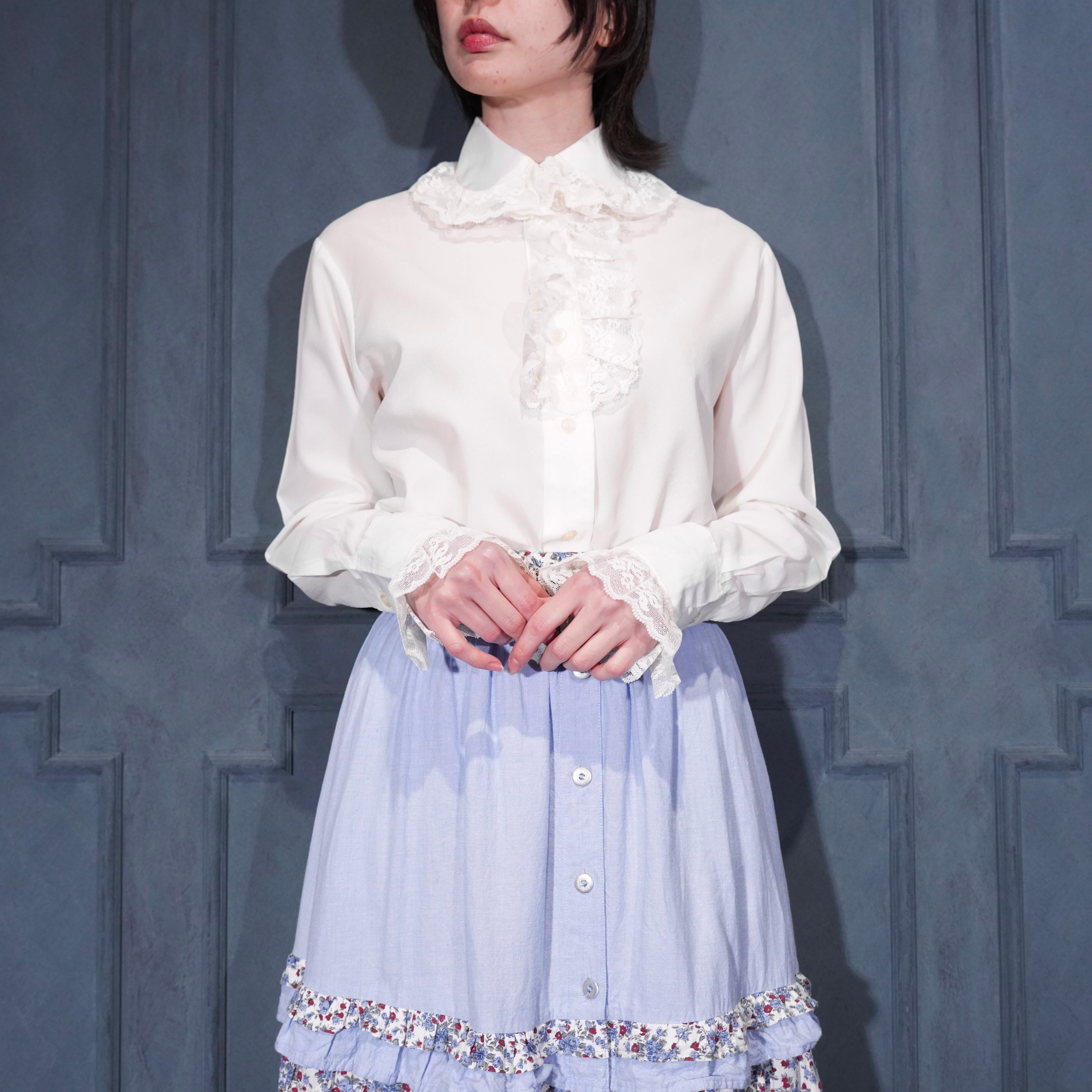 70's EU VINTAGE K-MART LACE FRILL DESIGN BLOUSE/70年代ヨーロッパ