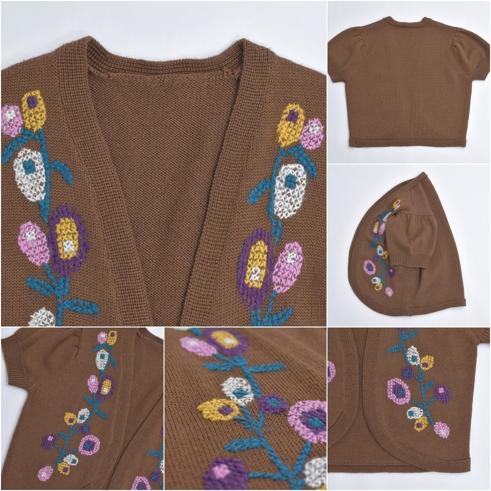 Used フラワー刺繍 デザイン ショートスリーブ ニット ボレロ