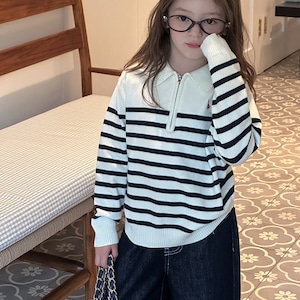 秋カジュアルボーダーセーター