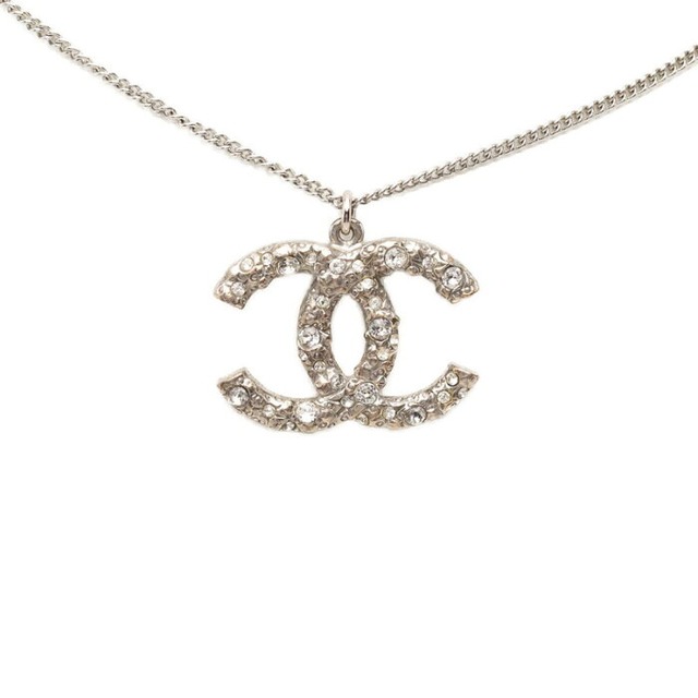 シャネル ココマーク ヴィンテージ チェーン ネックレス ペンダント 99A シルバー メタル ラインストーン レディース CHANEL 中古