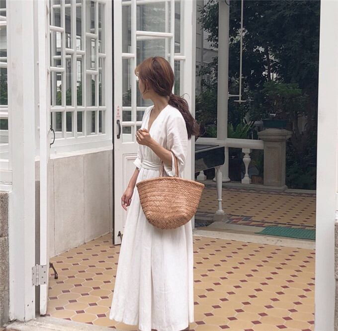 春更新.高品質 韓国ファッション 韓国 Vネック ファッション 簡約 ロングスカート