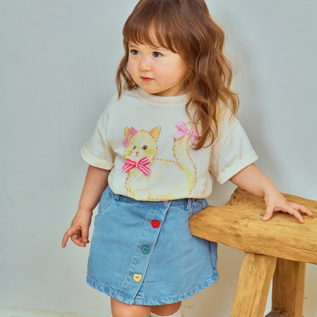 【即納】(100-120) 1stblue / heart denim skirtpants