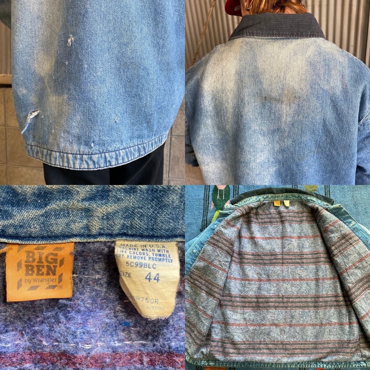 70〜80年代 ビッグベン デニムカバーオール メンズXL 古着 BIG BEN by Wrangler ブランケットライナー 70s 80S  ビンテージ ヴィンテージ【デニムジャケット】 | cave 古着屋【公式】古着通販サイト