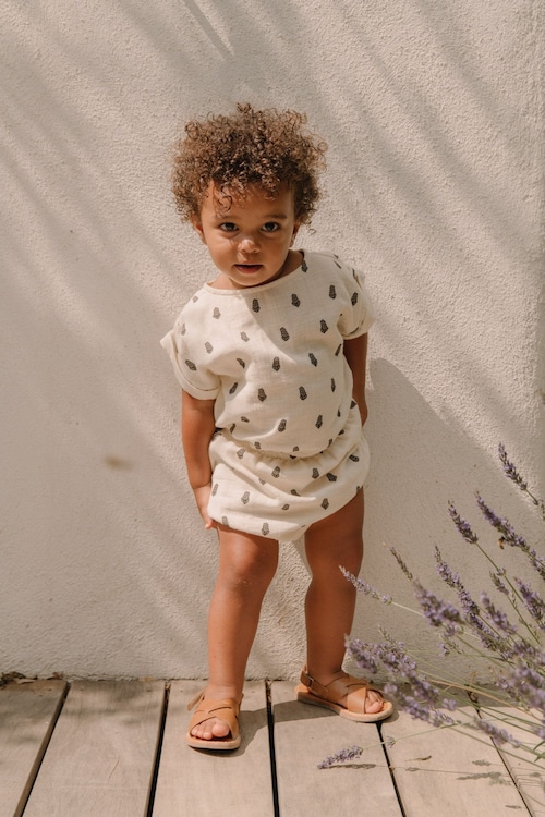 ［6m-24m］Studio Boheme Paris  - SHIRT PRASLIN Short Sleeves / OFF WHITE / LAVENDER