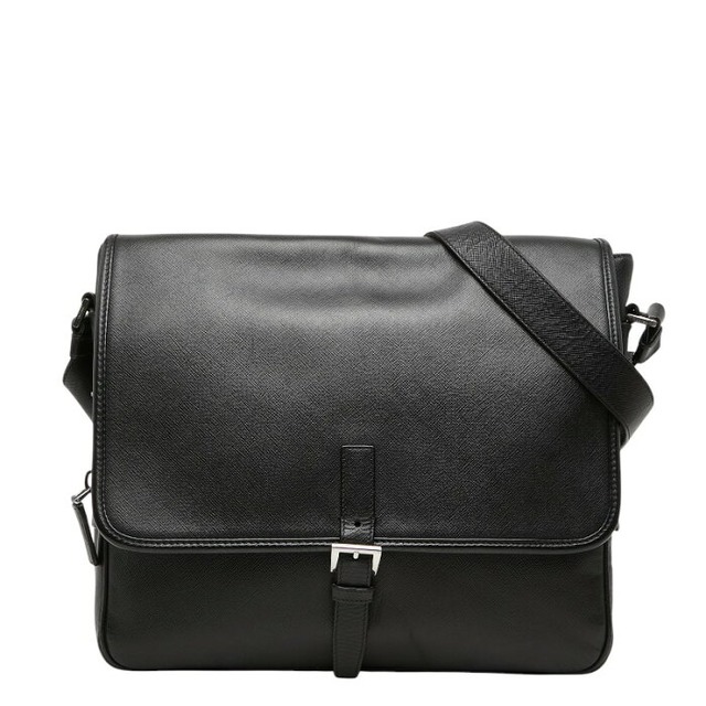プラダ 三角ロゴプレート ショルダーバッグ メッセンジャーバッグ ブラック サフィアーノレザー レディース PRADA 【中古】