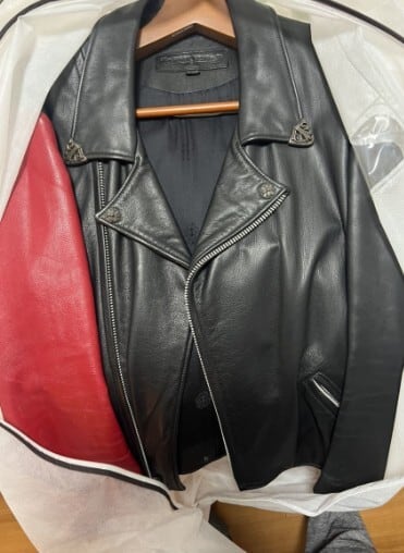 CHROME HEARTS クロムハーツ オーダー 赤袖 レザー ライダース CHROME HEARTS クロムハーツ オーダー 赤袖 レザー ライダース