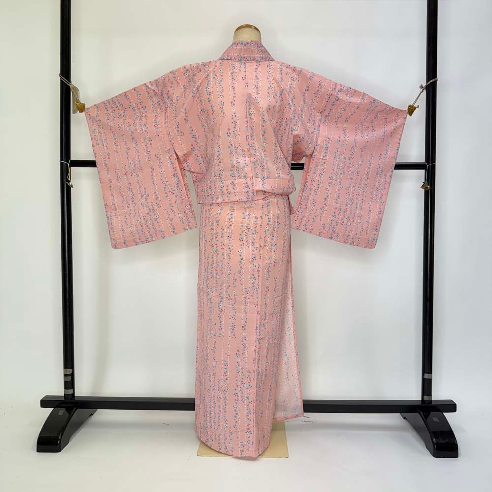 小紋 単衣 洗える着物 裄62cm 身丈149.7cm 花柄 お洒落着 普段着