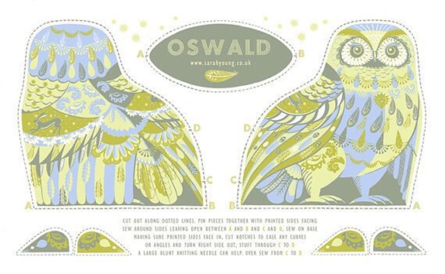 Oswald the Owl Tea Towel / Cloth Kit ぬいぐるみキット 布ポスター フクロウ ふくろう