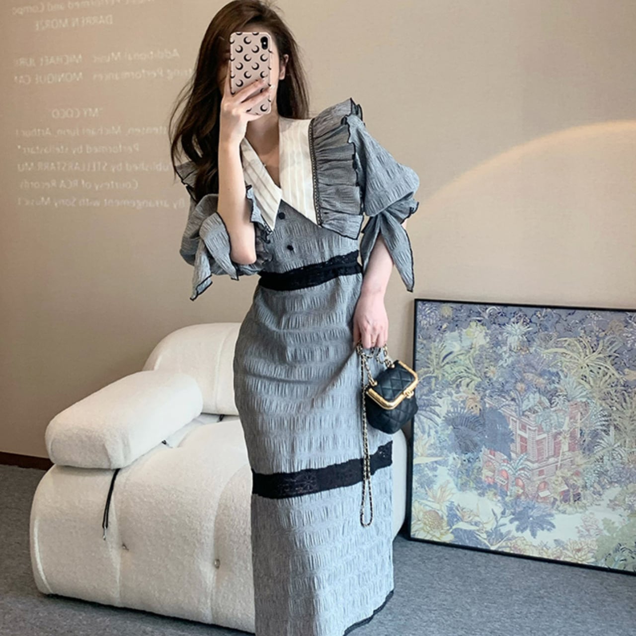 パフスリーブ マーメイド ワンピース