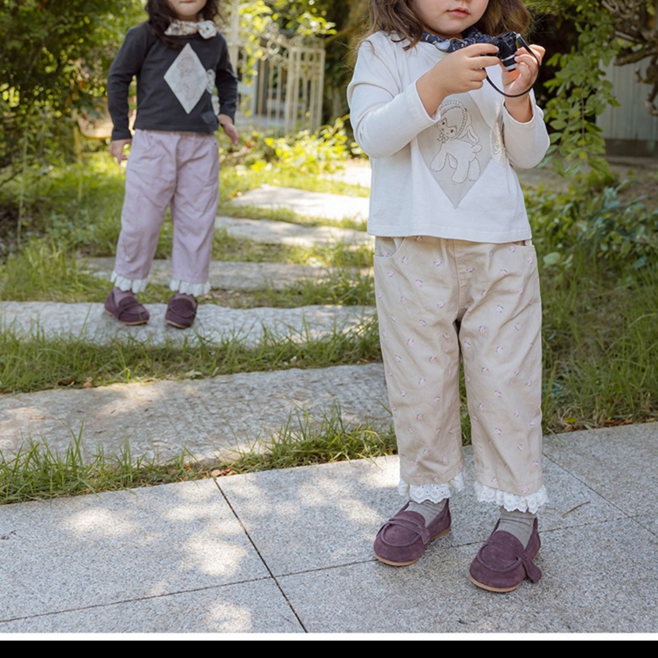 春コヒツジレースワッペンショート長袖Tシャツ