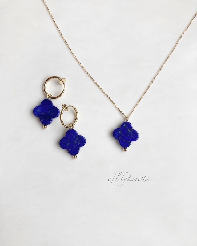 ラピスラズリ flower motif necklace & pierce/earring SET