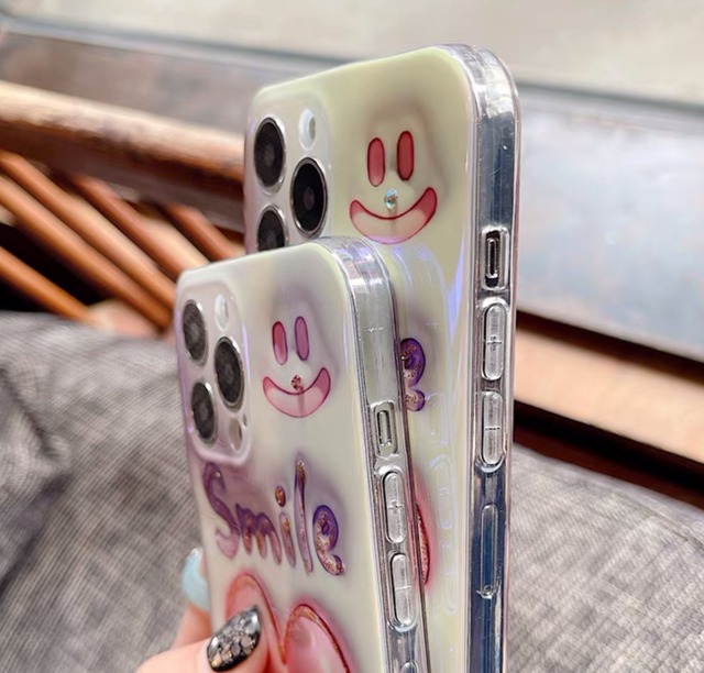 iPhoneケース iPhone14 iPhone13 3D風 花 にこちゃん スマイル ぷっくり おもしろい かわいい スマホケース おしゃれ 韓国 2460