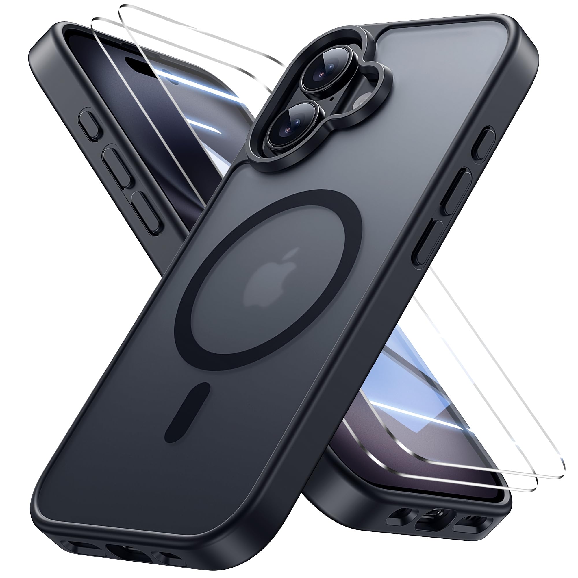 Bruzaio iPhone 16 用 ケース Magsafe対応・米軍規格 いふおん16用 スマホケース ブラック