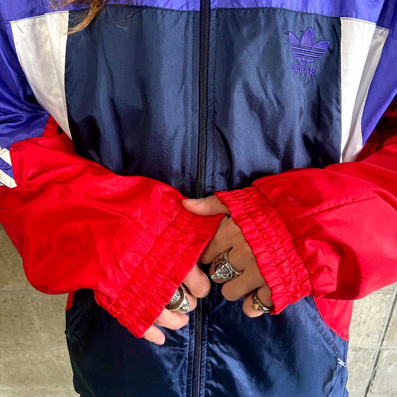 80〜90年代 adidas アディダス ロゴ刺繍 ナイロンジャケット メンズXL 