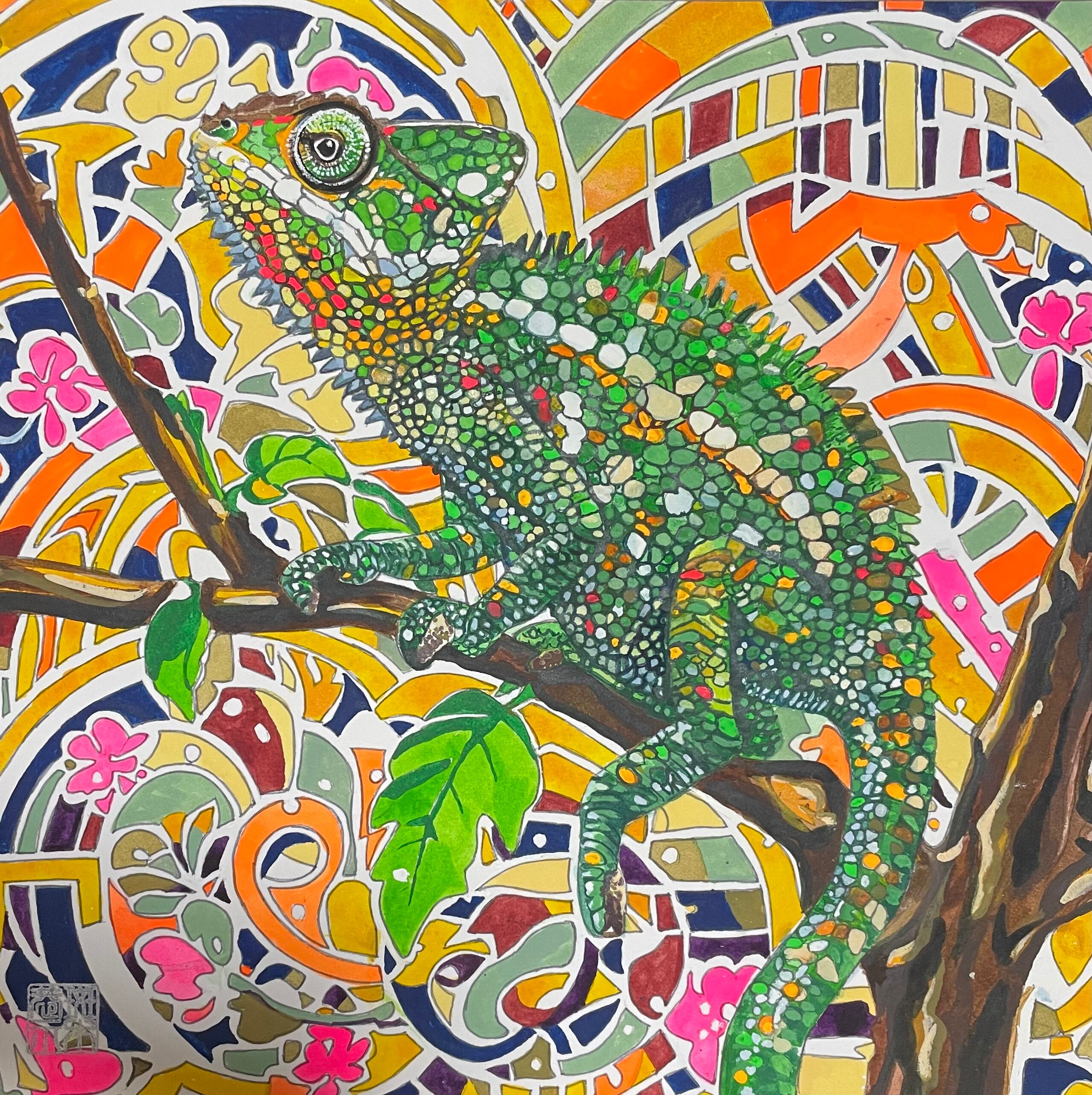 元号アート 水彩原画 令和とカメレオン30×30SQ | PAY ID