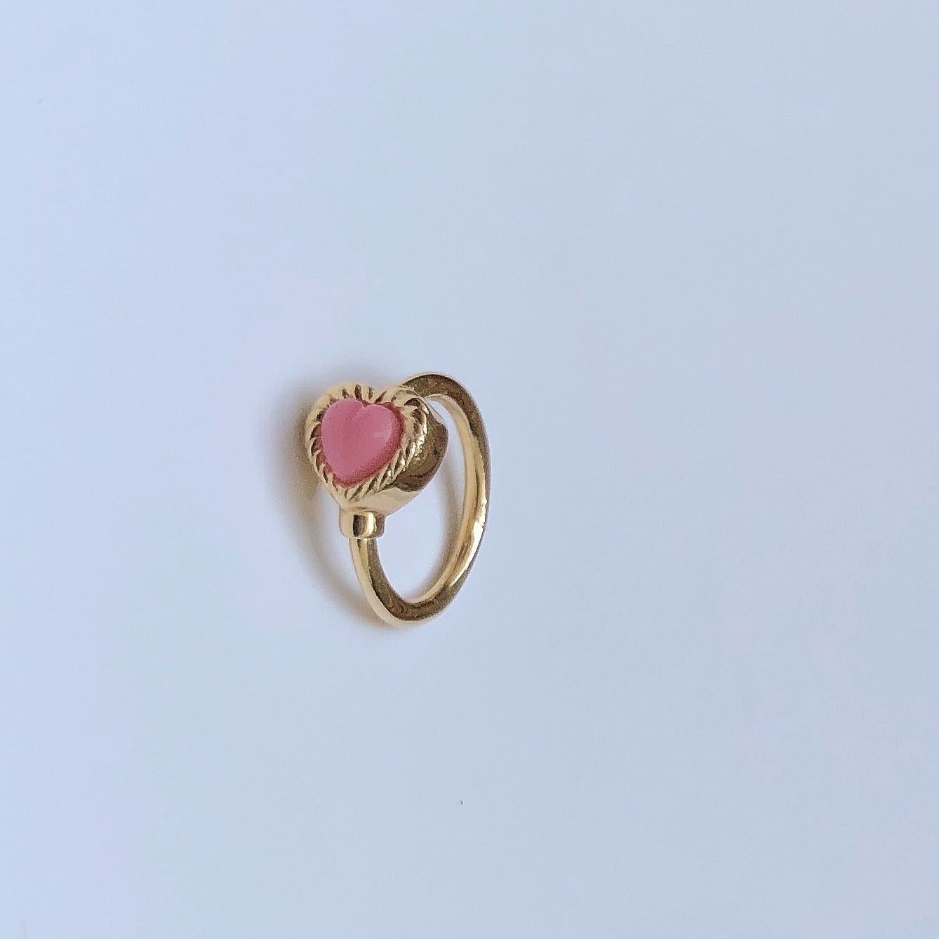 VINTAGE HEART CHARMのsnap RING body jewelry Pink K10YG #0004