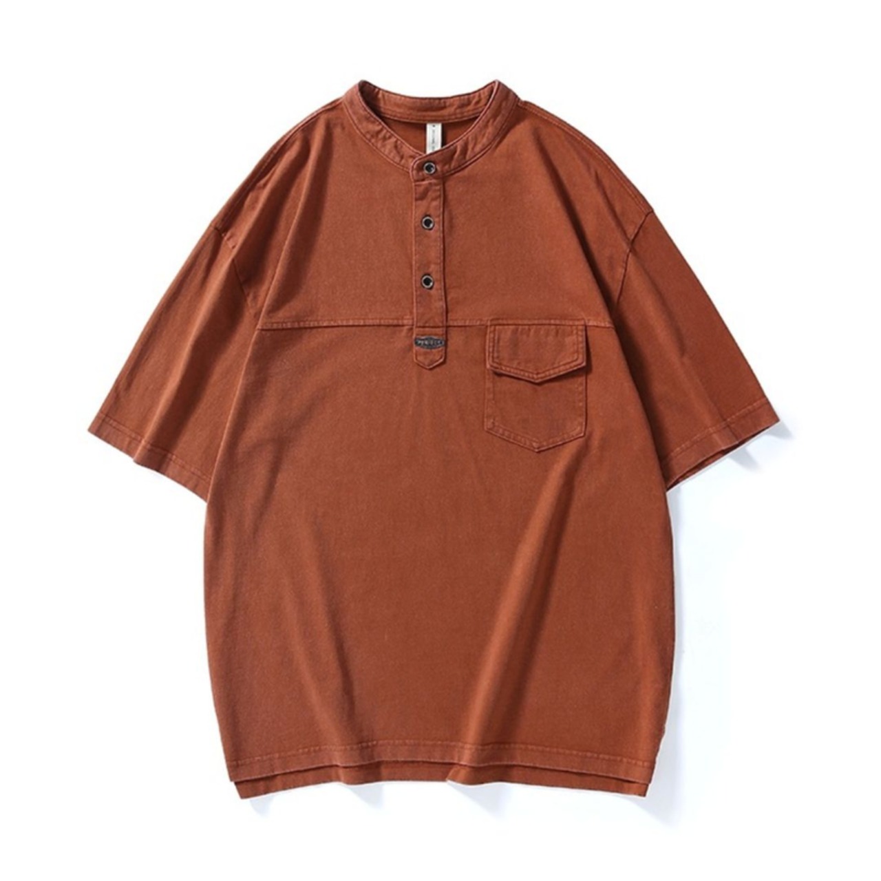 Band Collar Pocket Short-Sleeve Shirt ◇3color H0131