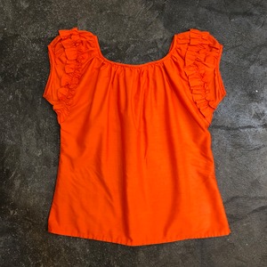 50's frill sholder blood orange blouse
