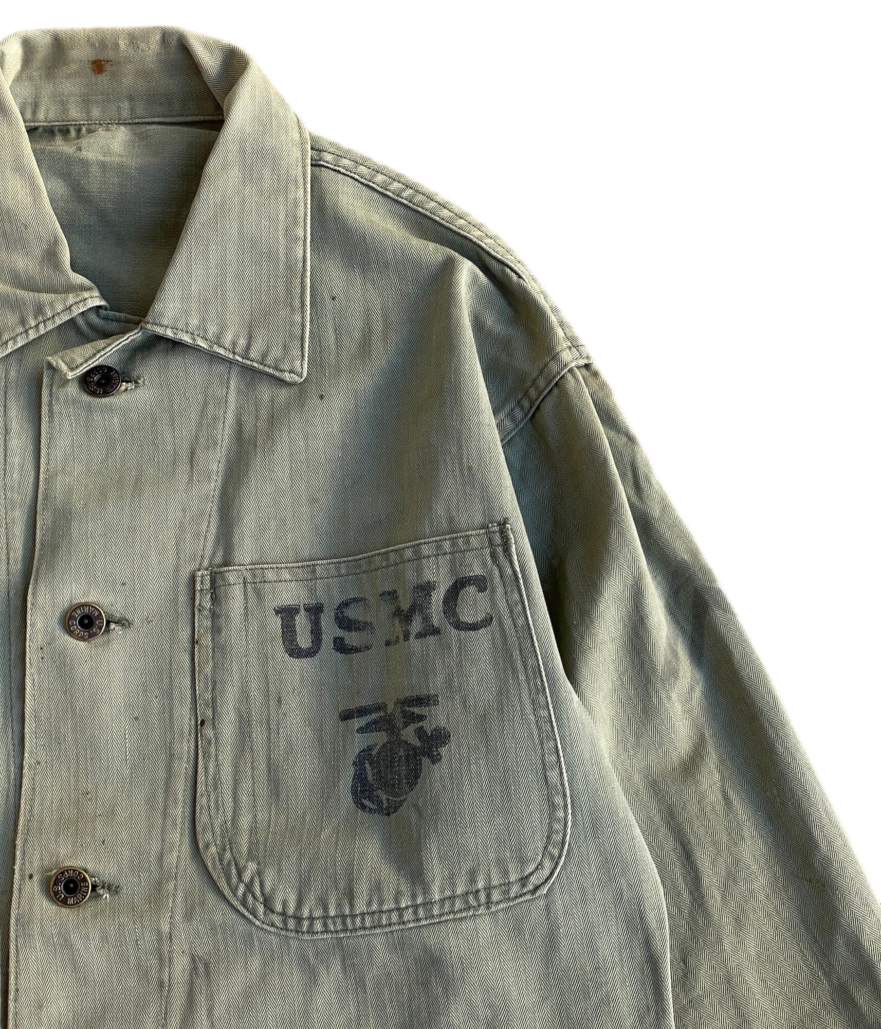 ヴィンテージ】40s 米軍実物 HBTシャツジャケット USMC やさしい P44