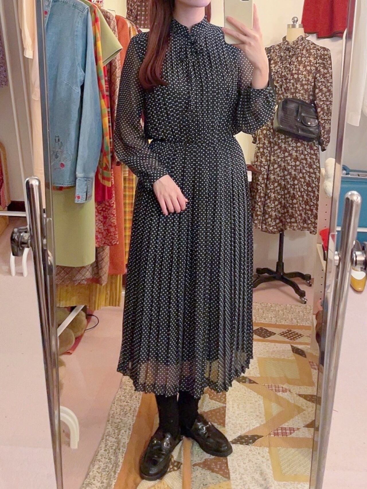 white dot pleats sheer one-piece