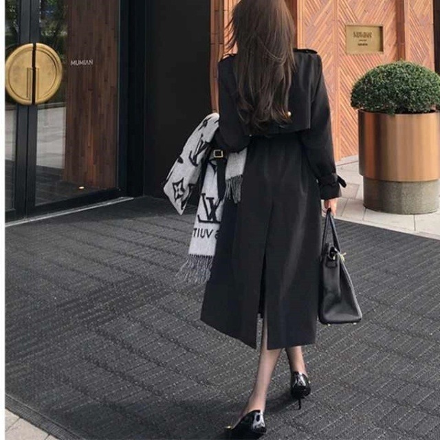 予約販売】トレンチコート レディース アウター ロング丈 黒 ブラック 